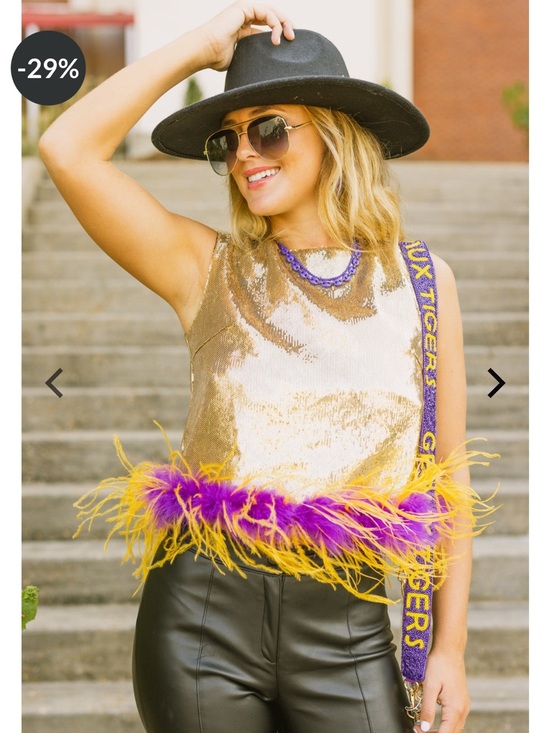QUEEN OF SPARKLES Tops - Comely Queen Of Sparkles: Sequin Feather Tank Gold Game Day Mardi Gras size L